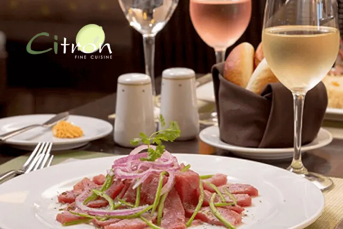 Dishes and wine at Citron Fine Cuisine