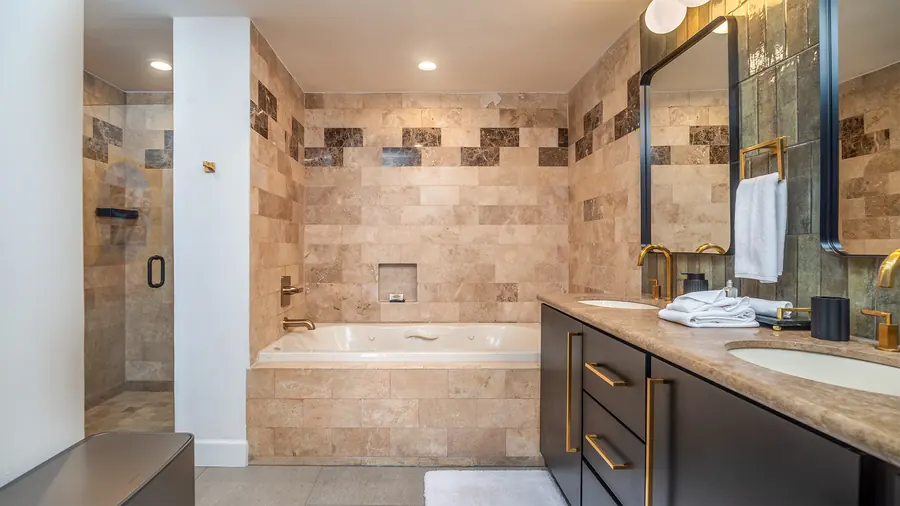 Master bathroom with jacuzzi tub and walk-in shower