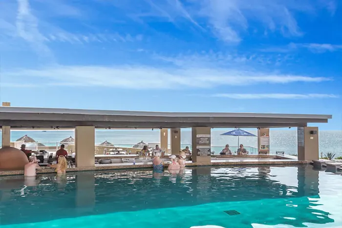 Swim-up bar at Las Palomas overlooking the sea