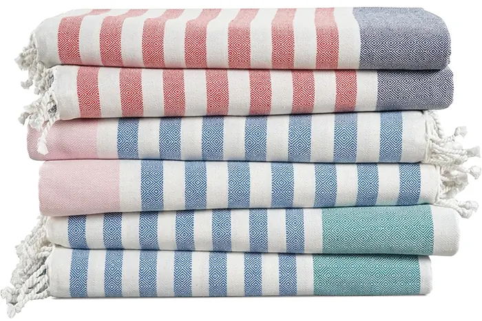 Stack of striped Turkish beach towels